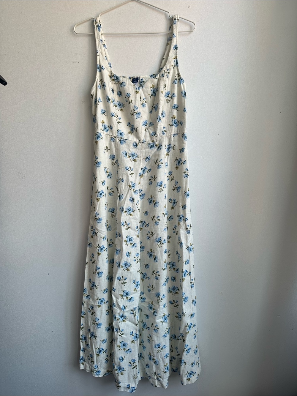 Old Navy White Maxi Dress with Blue Floral Print